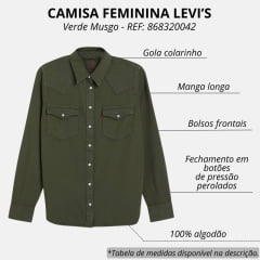 Camisa Feminina Levi's Jeans Verde Musgo Manga Longa Com Bolso REF: 868320042