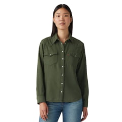 Camisa Feminina Levi's Jeans Verde Musgo Manga Longa Com Bolso REF: 868320042