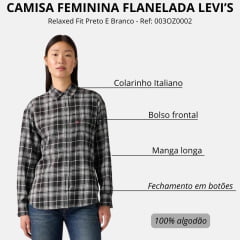 Camisa Feminina Levi's Western Harlie Flannel Manga Longa Relaxed Fit Xadrez Preto E Branco Ref:003OZ0002