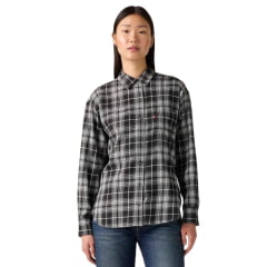 Camisa Feminina Levi's Western Harlie Flannel Manga Longa Relaxed Fit Xadrez Preto E Branco Ref:003OZ0002