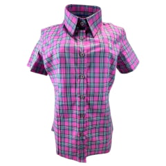 Camisa Feminina Manga Curta Texas Farm Xadrez Rosa/Verde Com Logo Branco Ref.CAFC043