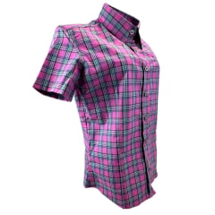 Camisa Feminina Manga Curta Texas Farm Xadrez Rosa/Verde Com Logo Branco Ref.CAFC043