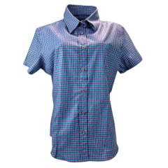 Camisa Feminina Manga Curta Texas Farm Xadrez Roxa/Verde Com Logo Verde Ref.CAFC046