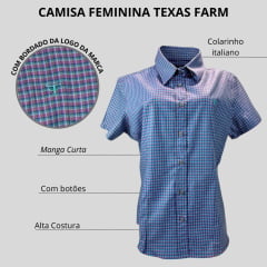 Camisa Feminina Manga Curta Texas Farm Xadrez Roxa/Verde Com Logo Verde Ref.CAFC046