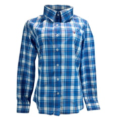 Camisa Feminina Manga Longa Texas Farm Xadrez Azul Com Logo Vermelho Ref.CAFC091