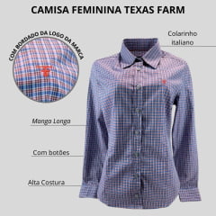 Camisa Feminina Manga Longa Texas Farm Xadrez Azul/Vermelho Com Logo Vermelho Ref.CAF109