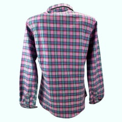 Camisa Feminina Manga Longa Texas Farm Xadrez Rosa/Azul Com Logo Azul Ref.CAF100