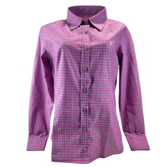 Camisa Feminina Manga Longa Texas Farm Xadrez Rosa/Lilás Com Logo Rosa Ref.CAF106