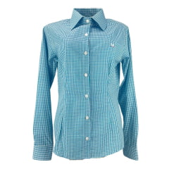 Camisa Feminina Minuty Manga Longa Xadrez Azul Claro/Verde Branco Ref:2610
