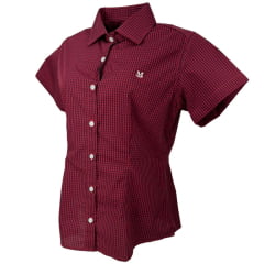 Camisa Feminina Minuty Manga Curta Xadrez Pequeno Azul e Vermelho Ref.2602