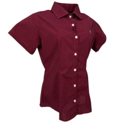 Camisa Feminina Minuty Manga Curta Xadrez Pequeno Azul e Vermelho Ref.2602