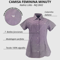 Camisa Feminina Minuty Manga Curta Xadrez Ref:2602 - Escolha a cor