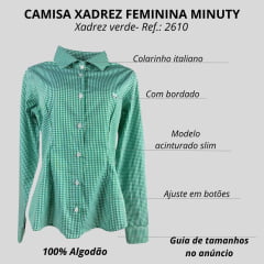 Camisa Feminina Minuty Verde Xadrez Manga Longa Ref:2610