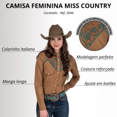 Camisa Feminina Miss Country Caramelo Manga Longa Austin Com Pala Bordada Com Brilhos Ref: 2044