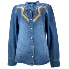 Camisa Feminina Miss Country Jeans Azul Médio Terra Manga Longa Com Bordados De Brilho Ref: 2036