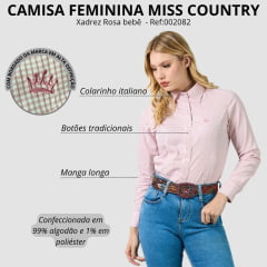 Camisa Feminina Miss Country Manga Longa Sweet Xadrez Rosa Bebê Ref: 002082