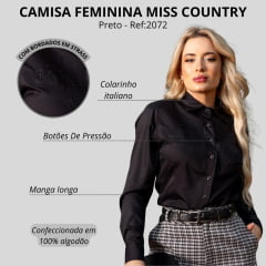 Camisa Feminina Miss Country Manga Longa Vintage Preto Bordado e Strass Ref: 2072