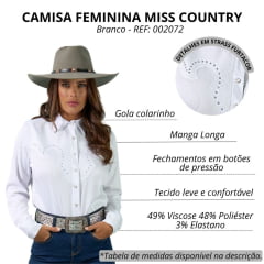 Camisa Feminina Miss Country Show Branco Com Brilho E Botão De Pressão - REF: 002072