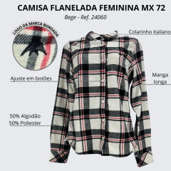 Camisa Feminina MX 72 Concept Flanela Mista Branco Com Vermelho R. 24060