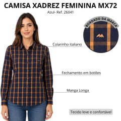 Camisa Feminina MX 72 Country Flame Manga Longa Xadrez Azul Marinho/Laranja - Ref:26041