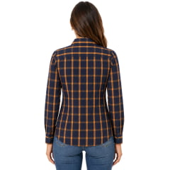 Camisa Feminina MX 72 Country Flame Manga Longa Xadrez Azul Marinho/Laranja - Ref:26041