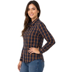 Camisa Feminina MX 72 Country Flame Manga Longa Xadrez Azul Marinho/Laranja - Ref:26041