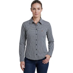 Camisa Feminina MX 72 Fit 100% Algodão Manga Longa Xadrez Pequeno Branco/Azul - Ref:24119 Camisa Feminina MX 72 Fit 100% Algodão Manga Longa Xadrez Pequeno Branco/Azul - Ref:24119