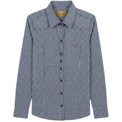 Camisa Feminina MX 72 Fit 100% Algodão Manga Longa Xadrez Pequeno Branco/Azul - Ref:24119