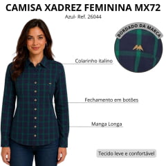 Camisa Feminina MX 72  Fit Country Manga Longa Xadrez Azul Marinho/Verde - Ref:26044