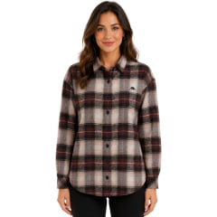 Camisa Feminina MX 72  Flanelada Manga Longa Bege E Marrom Vinho Ref:24060