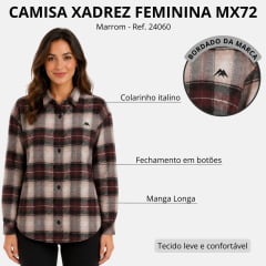 Camisa Feminina MX 72 Flanelada Manga Longa Bege E Marrom Vinho Ref:24060
