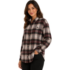 Camisa Feminina MX 72 Flanelada Manga Longa Bege E Marrom Vinho Ref:24060