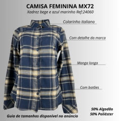 Camisa Feminina MX 72 Manga Longa Flanelada Mista Bege E Azul Marinho Ref:24060