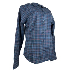 Camisa Feminina MX 72 Manga Longa Xadrez Tartan Com Elastano Country Azul Marinho Vermelho Ref:25075