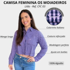 Camisa Feminina Os Moiadeiros Cropped Xadrez Lilás Manga Longa CFC 03