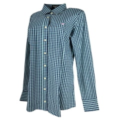 Camisa Feminina Os Moiadeiros Xadrez Azul Ciano Manga Longa - CFML 2099