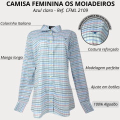 Camisa Feminina Os Moiadeiros Xadrez Azul Claro Manga Longa - CFML 2109