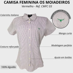 Camisa Feminina Os Moiadeiros Xadrez Branca Com Vermelho Manga Curta - CFMC 03