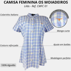 Camisa Feminina Os Moiadeiros Xadrez Lilás Manga Curta - CMFC 01