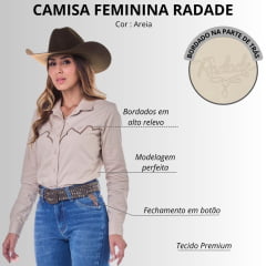 Camisa Feminina Radade Cloud Cor Areia Com Bordado Manga Longa