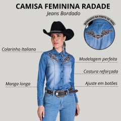 Camisa Feminina Radade Jeans Bordada Manga Longa R. Jeans Bord