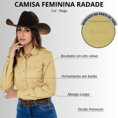 Camisa Feminina Radade YL Stone Bege Com Dois Bolsos Manga Longa
