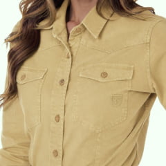 Camisa Feminina Radade YL Stone Bege Com Dois Bolsos Manga Longa