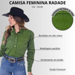 Camisa Feminina Radade YL Stone Verde Com Dois Bolsos Manga Longa