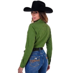 Camisa Feminina Radade YL Stone Verde Com Dois Bolsos Manga Longa