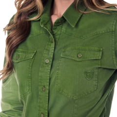 Camisa Feminina Radade YL Stone Verde Com Dois Bolsos Manga Longa