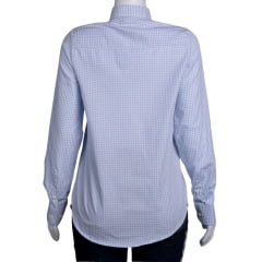 Camisa Feminina Strut Manga Longa Xadrez Pequeno Azul Claro E Branco Bordado Ref: 7251
