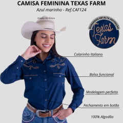 Camisa Feminina Texas Farm Azul Marinho Manga Longa Bordada R. CAF124