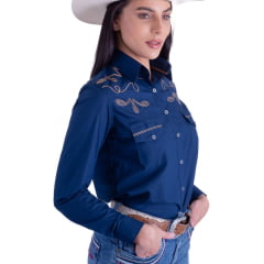 Camisa Feminina Texas Farm Azul Marinho Manga Longa Bordada R. CAF124