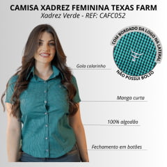 Camisa Feminina Texas Farm Manga Curta Xadrez Preta/Verde C/ Logo Rosa BB REF: CAFC052